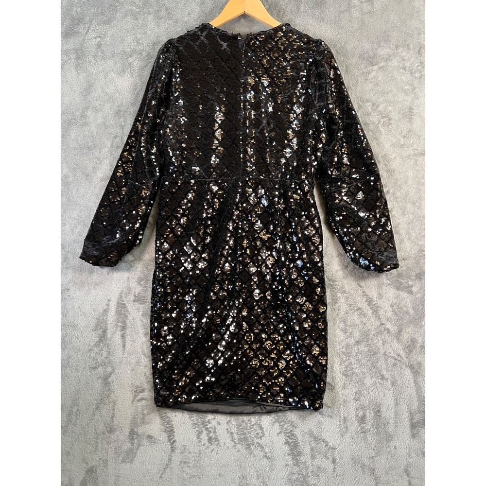 Torrid Sequin Velour Mini Dress 12 Black Surplice Long Sleeve Geometric - Picture 3 of 9